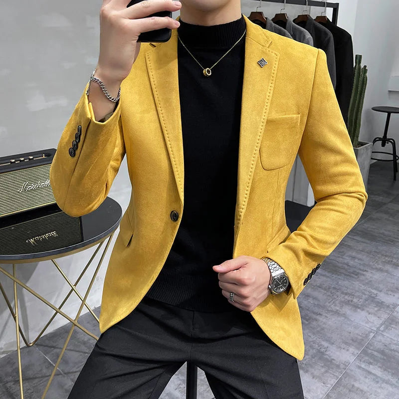 Deerskin Leather Jacket Blazer Men Casual Slim Fit Blazer Hombre Suit Leather Jacket Men Terno Masculino Men Clothing 6 Color