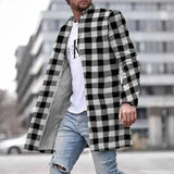 Men Woolen Coat Jacket Fashion Striped Geometric Print Young Mens Clothes Autumn Winter Single Breasted Pocket Overcoat Outwear