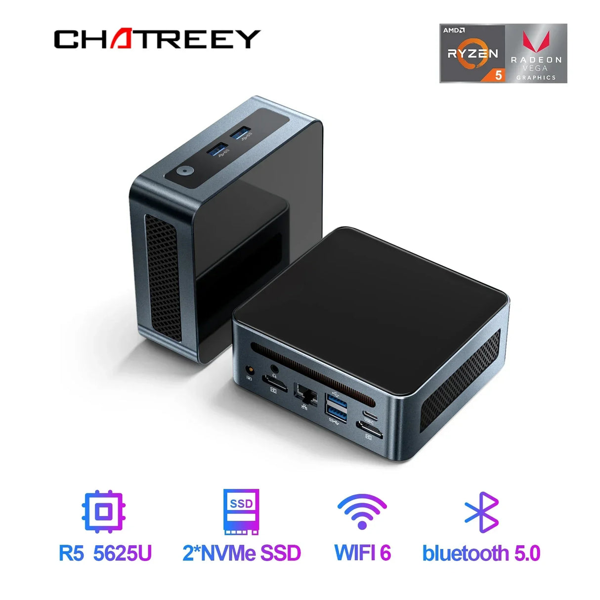 Chatreey Mini PC AN2 PRO Ryzen 5 5625U 6 cores Gaming Desktop Computer NVME SSD WIFI6 HDMI  Windows 11 Pro