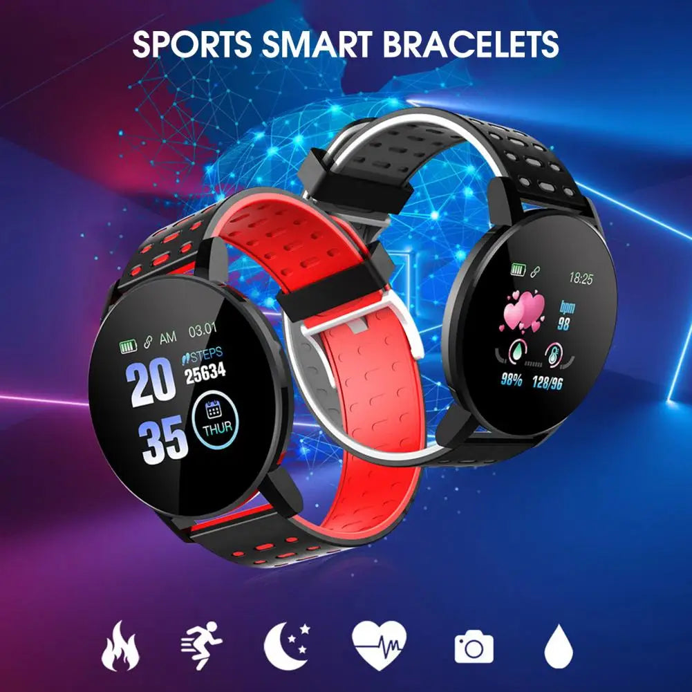 119 Plus Smart Watch Men Women Blood Pressure Waterproof Sport Round Smartwatch Smart Clock Fitness Tracker For Android IOS