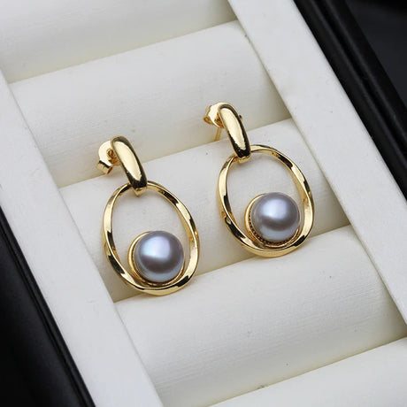 Fashion Natural Pearl Earring 925 Sterling Silver,Freshwater Pearl Earrings For Women,Triangle Gold Plated Earrings Jewelry Girl