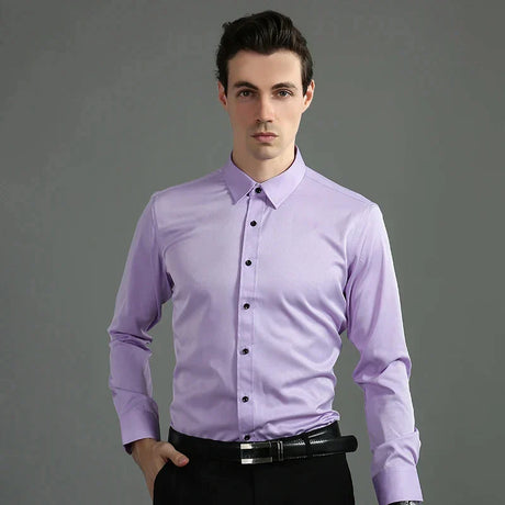 Men's Silk Shirts Long Sleeve Drill Button Solid Color 3XL Silky Business Formal Social No Iron and Wrinkle Soft Fashion Clothes