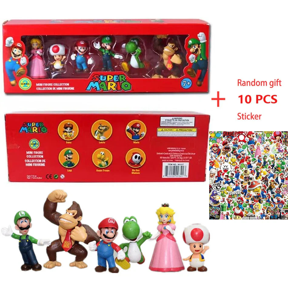 6pcs/set Super Mario Bros PVC Action Figure Toys Dolls Model Set Luigi Yoshi Donkey Kong Mushroom for kids birthday gifts AAA