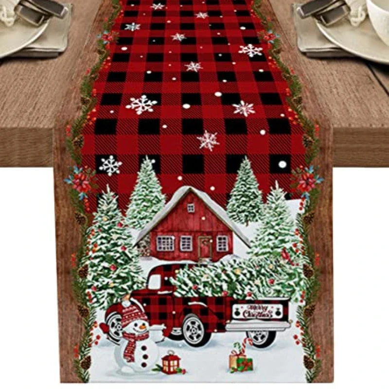 Christmas Snowman Table Runner for Kitchen Decor Snowflakes Christmas Tree Table Runner for Wedding Festive Party Dresser Scarf