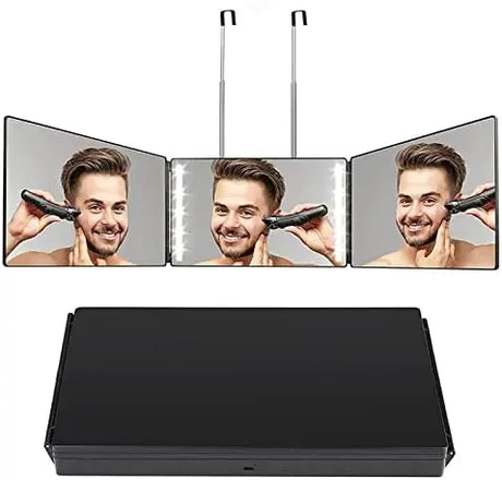 3 Way Mirror for Hair Cutting with Lights, 360 Trifold LED Lights Rechargeable Mirror for Hair Coloring, Braiding, DIY Haircut