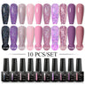 10Pcs Nude Glitter Gel Nail Polish Set Purple Pink Reflective Glitter Semi Permanent Varnishes Soak Off UV LED Nail Art Gel Kits