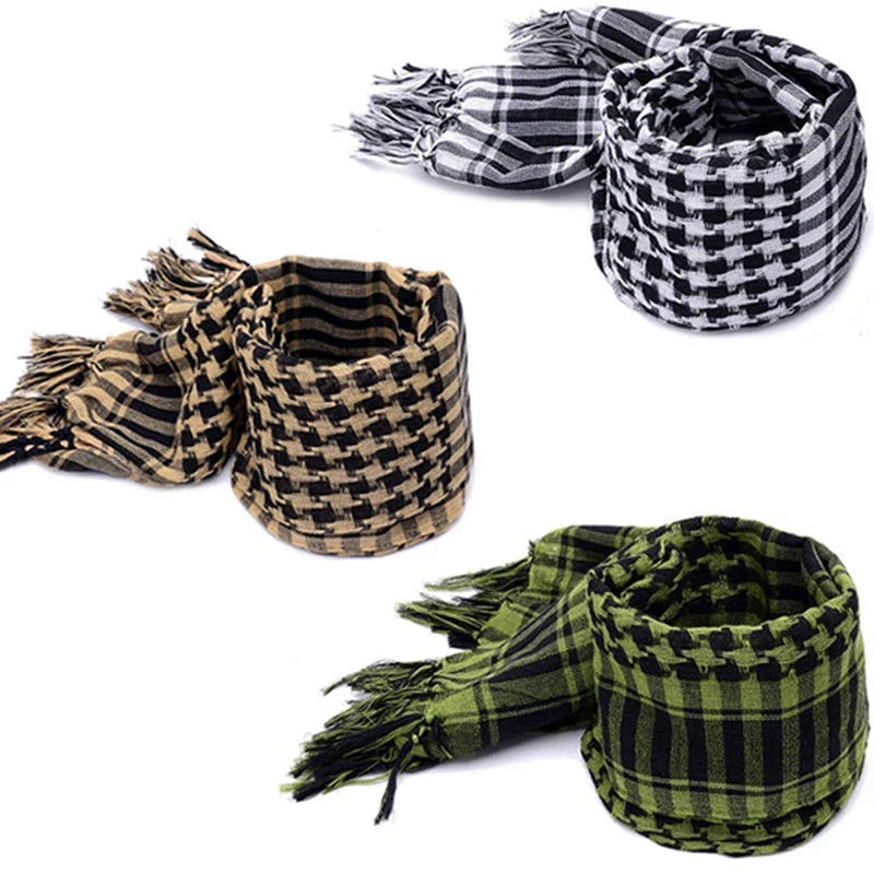 2X Unisex Scarf Polyester Lightweight Plaid Tassel Arab Desert Shemagh, Green