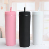 Plastic Straw Cup Double-Layer Water Bottles Coffee Cup Reusable Hard Plastic Tumbler With Lid Drinkware  Gift