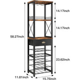 Homeiju Wine Rack Freestanding Floor, Bar Cabinet for Liquor and Glasses, 4-Tier bar Cabinet with Tabletop, Glass Holder