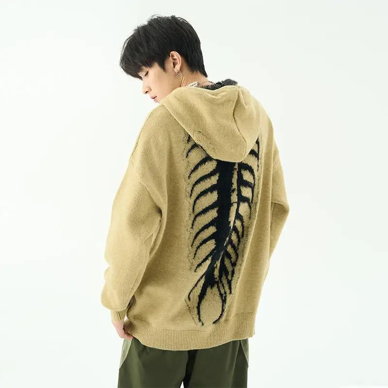 Hip Hop Hooded Sweaters Men Winter Oversized Knitwear Black Skeleton High Street Harajuku Hoodies Unisex Autumn Pullover 2023