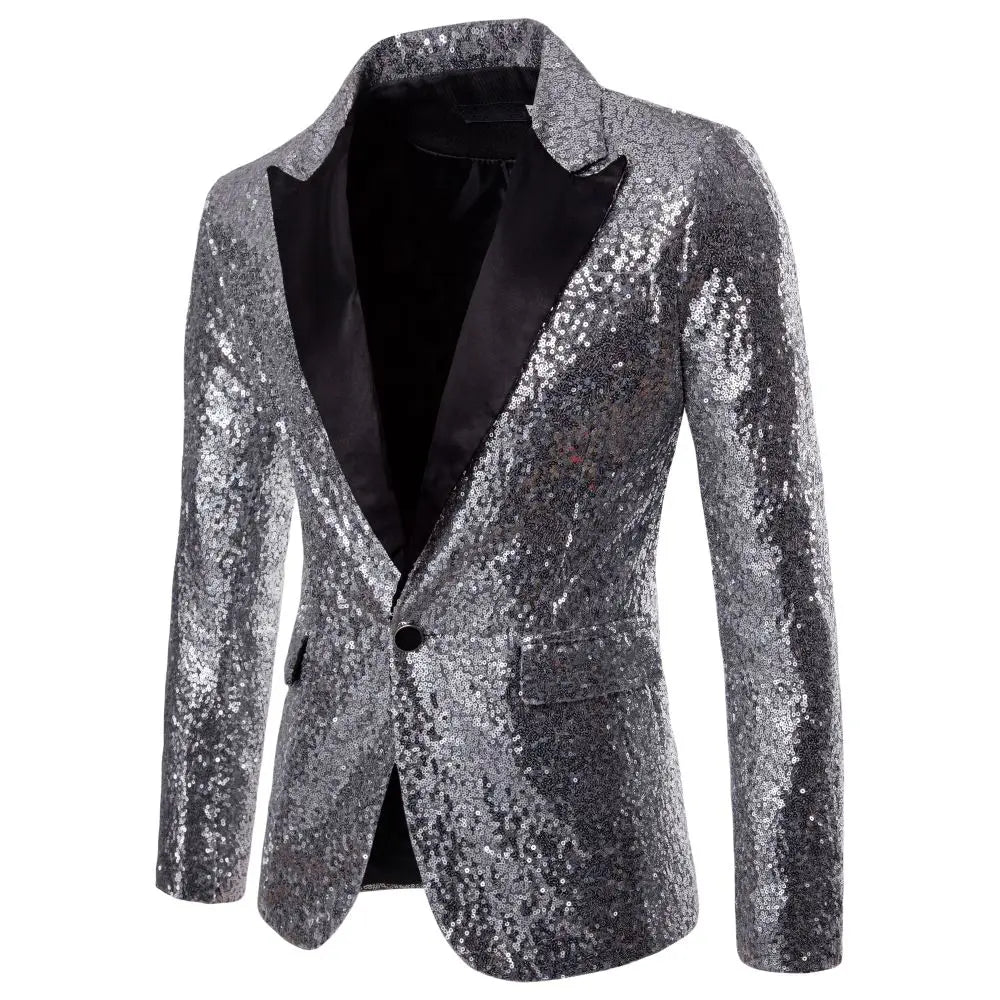 Men's Suit Round Sequin Pocket Single Row Button Wedding Groom Stage Show Hosting Dinner Menswear Bar Dance Casual Men Blazer