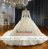 NS4667 Champagne Color Full Lace Wedding Gown With Veil