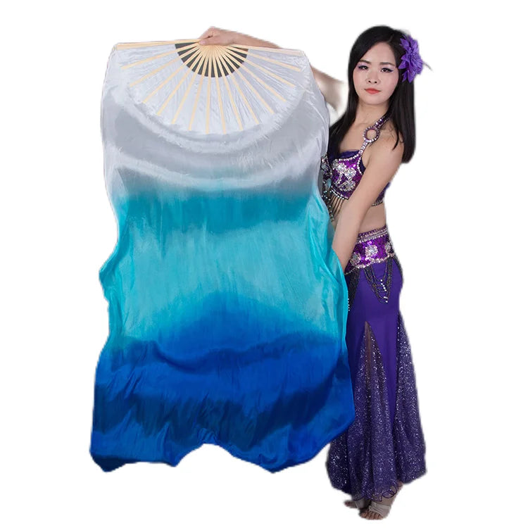 Professional Bellydance Silk Veils Light Weight 100% Silk Fan Hand Paint Colorful Dancer Performance Props Extra Long Flowy 1.8m