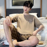 Cartoon Mens Nightwear Summer Comfortable Sleepwear Sleeping Tops Shorts 2 Pieces Pijamas Set Man Leisure Homewear Male Dropship