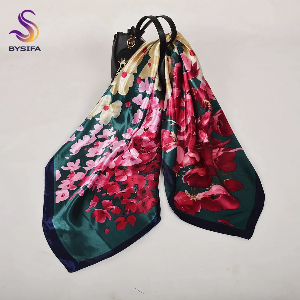 Spring And Autumn Female Satin Scarf,Big Square Scarves Hijabs Printed,Women Scarf,Purple Polyester Silk Scarf Shawl 90*90cm