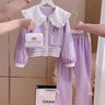 Kids Spring Loungewear School Clothes for Girls Doll Collar Coats + Pants Two-Piece Sets Teen Children Tracksuits for 3-14Y