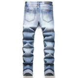 Fashion Street Style Ripped Skinny Jeans Men Vintage wash Solid Denim Trouser Mens Casual Slim fit  Black Blue denim Pants