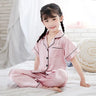 Girls Pink Satin Pajamas Sets Children's 2pcs Nightgowns Loungewear Boys Silk Pyjamas Teenager Nightgowns Sleepwear for 2-14T