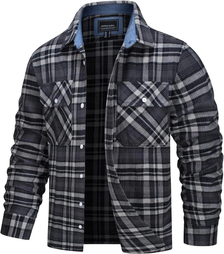 TACVASEN Oversize Lightweight Shirt Jacket Button Down Cotton Plaid Shirts Mens Long Sleeve Streetwear Flannel Shirts W/ Pockets