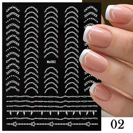 3D Silver Frame Nail Sticker Silver Bronzing Stripe Lines Sliders For Nails Tribal Pattern Decals Marble Blooming Nail Tattoos