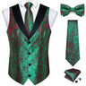 Brand Suit Vest Set For Men Luxury Silk Black Gold Paisley Dress Vest Tie Cufflinks Handkerchief Set Male Sleeveless Waistcoat