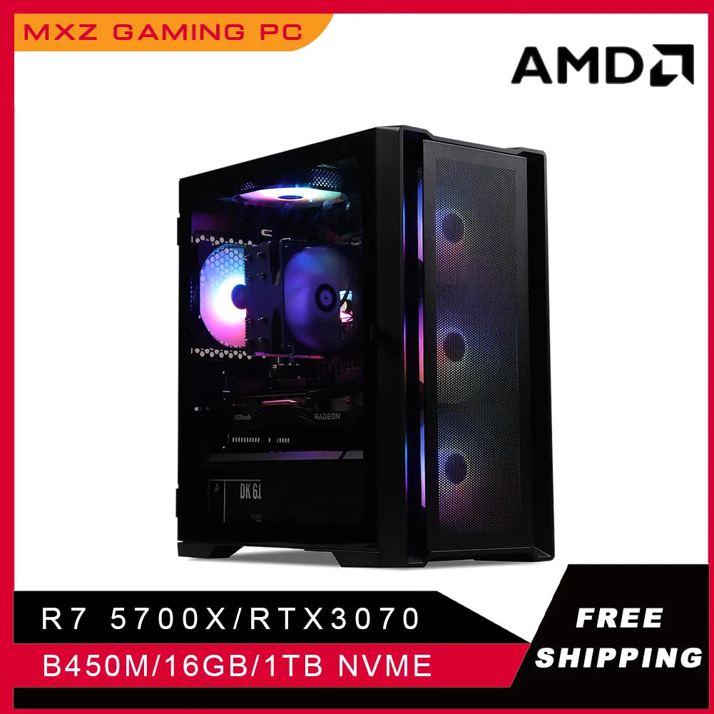 MXZ High-Performan Gaming PC Ryzen R7 5700X RTX3070 1TB NVME Windows10 Pro Key Desktop Computer For System Unit Pc Customize Pc