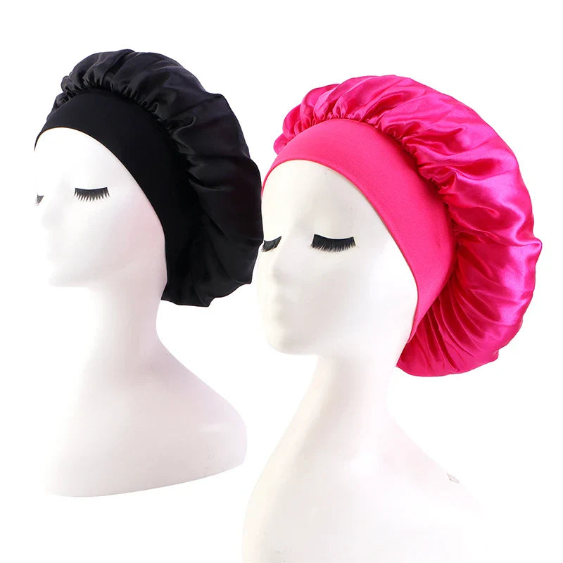 New 2 Pieces Silky Sleep Cap Women's Satin Bonnet Night Elastic Head Cover Hat Curly Hair Nightcap Night Hat Unisex Cap De Nuit