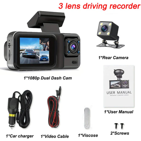 3 Channel Dash Cam for Cars Camera Black Box 1080P Video Recorder Rear View Camera for Vehicle Car DVR car accessories