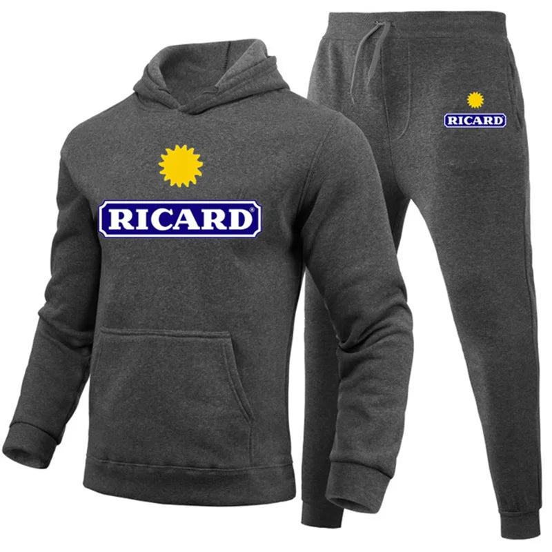 Ricard Men's Sweatshirt +Pants 2 Piece Set Casual Sportswear Hoodies Wear Autumn And Winter New Sportswear Suit Hot