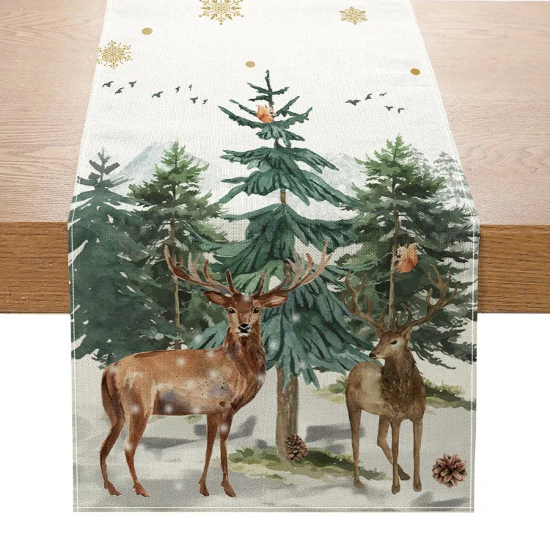 Christmas Table Runner New Xmas Decor Creative Print Linen Dinner Table Mat Tablecloth Merry Christmas Decor Home Xmas Ornaments