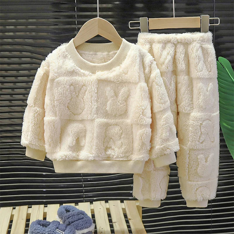 Children Clothes New Fall Winter Pajamas Set Thickened Warm Loungewear  Boys Girls Long Pajamas Top+Pants Two-piece Set