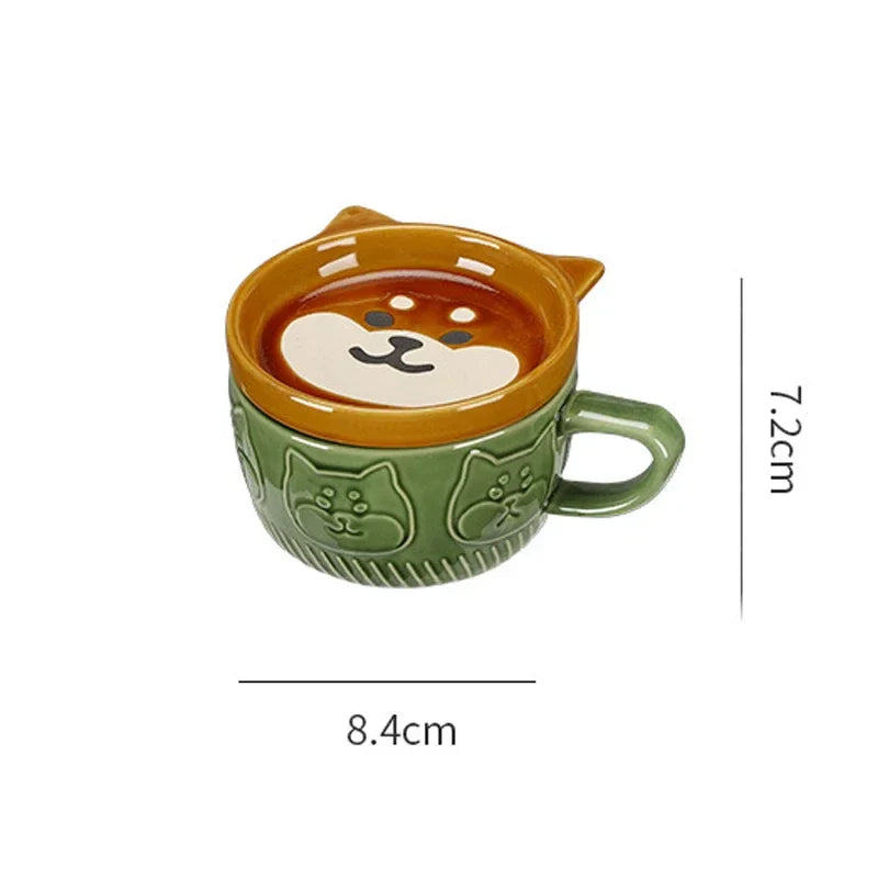 Creative Mug Cute Cartoon Animal Ceramic Mug with Lid Coffee Cup Breakfast Milk Cup Living Room Coffee Table Drinking Utensils