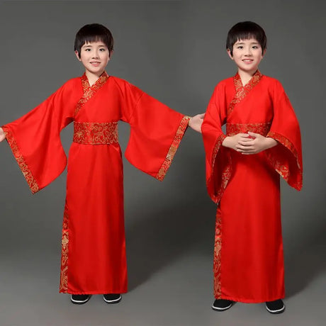 Chinese silk robe Costume Boyls Children Kimono Hanfu China Traditional Vintage Ethnic Students warrior Dance Costume Hanfu set