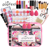 POPFEEL All In One Makeup Set (Eyeshadow, Ligloss, Lipstick, Brushes, Eyebrow, Concealer, Highlight) Cosmetic Bag Eye Shadow Kit