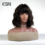 ESIN Synthetic Black Brown Medium Long Loose Body Wave Wig with Bangs Cosplay Daily Natural Wigs for Women Heat-resistant Hair