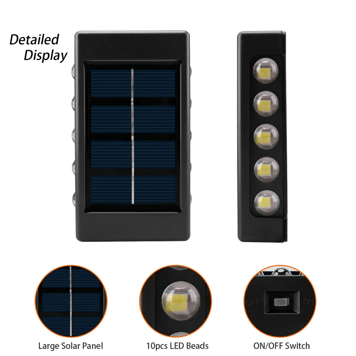 16PCS Solar Wall Light Warm Light Up and Down Auto Working 10LED Texture Black Shell House/garden/porch Lighting Light