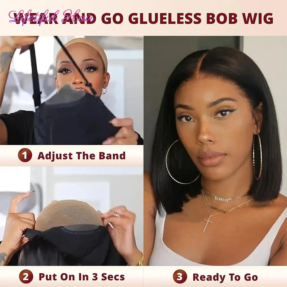 Glueless Bob Hair Wig Human Hair Ready To Wear and Go Straight Transprent 4x4 Lace Closure Wigs For Women Human Hair