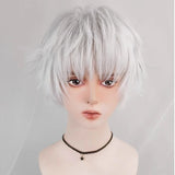 RANYU Synthetic Short Silver White Straight Curly Wigs Anime Men Cosplay Natural Hair Heat Resistant Wig for Daily Party