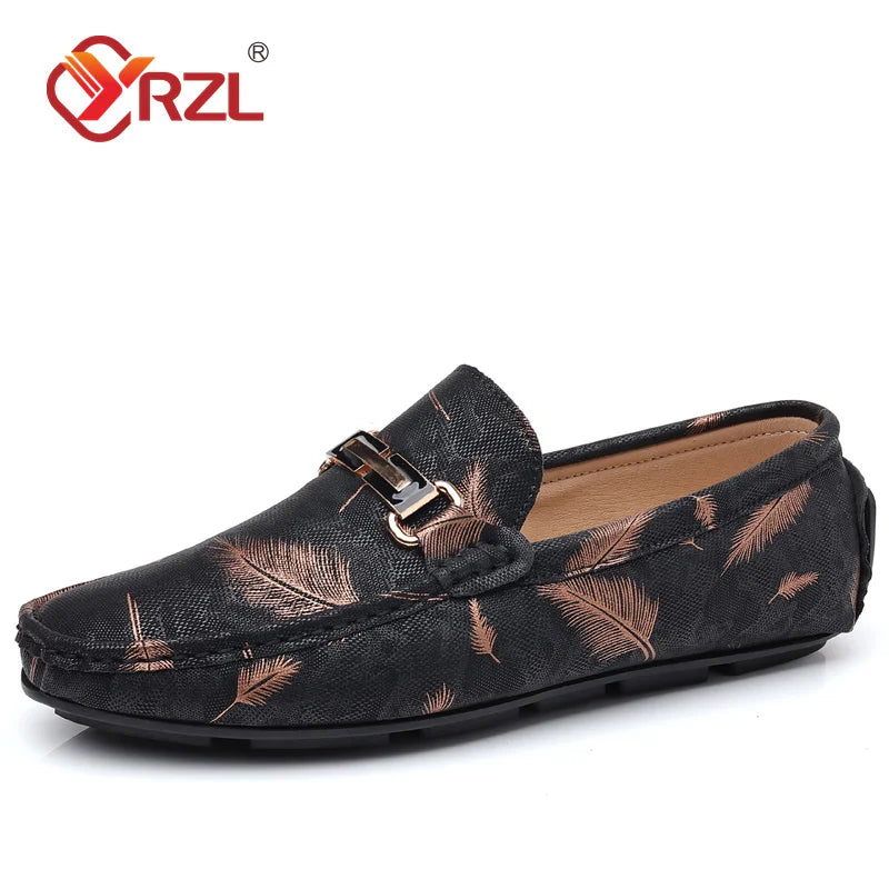 YRZL Loafers Men Casual Shoes Luxury Brand 2022 Mens Loafers Feather Print Moccasins Breathable Slip on Loafers for Men Size 48