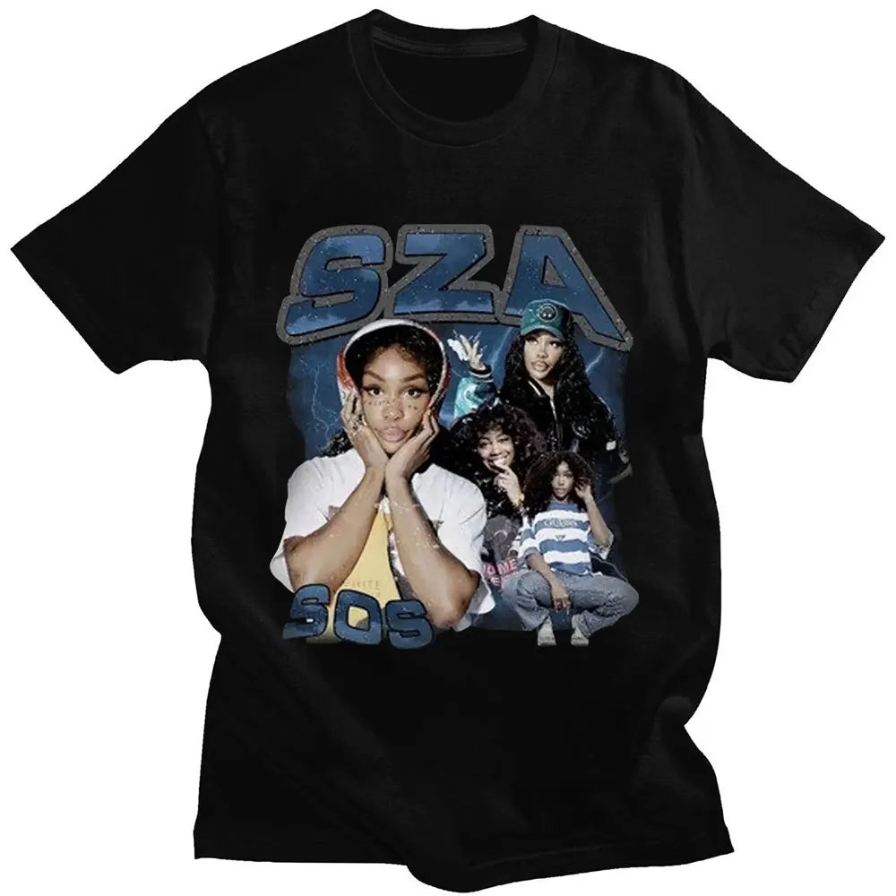 Rapper SZA CTRL X SOS Album Print T-Shirt Plus Size Retro Punk Universal Oversized Hip Hop Harajuku Cotton Streetwear