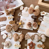 Wool Baby Girl Hairpins Princess Bows Kids Hair Accessories Flower Bunny Autumn Winter Baby Hair Clips Infant Headwear 8Pcs/Set