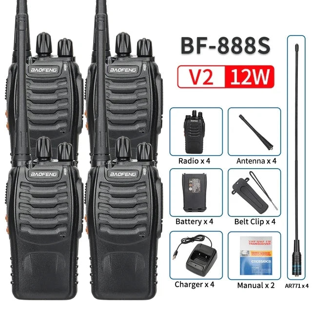 2/4PCS Baofeng BF-888S 12W Walkie Talkie Dual Band Portable Long Range Standby UHF 400-470MHz USB Ham Two Way Radio for Hunting