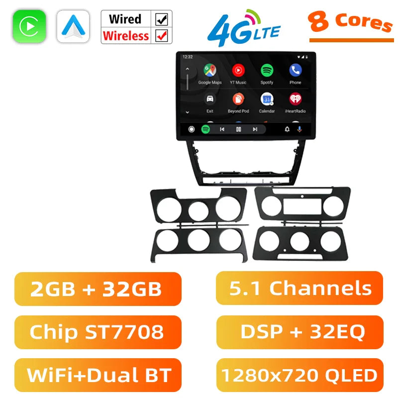 For Skoda Octavia 2007 2008 2009 2010 2011- 2014 Car Radios Multimedia Android Carplay Player Navigation GPS 8 Cores 12.95 Inch