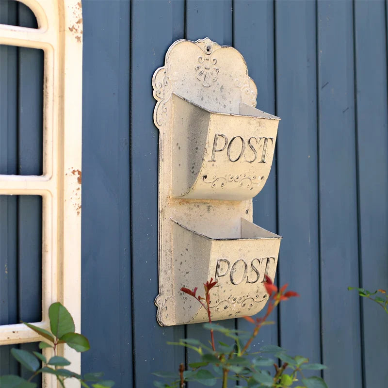 Outdoor Wall Mounted Mailbox Metal Letter Box French Rural Style Wind Storage Box Home Decoration Leaving Message