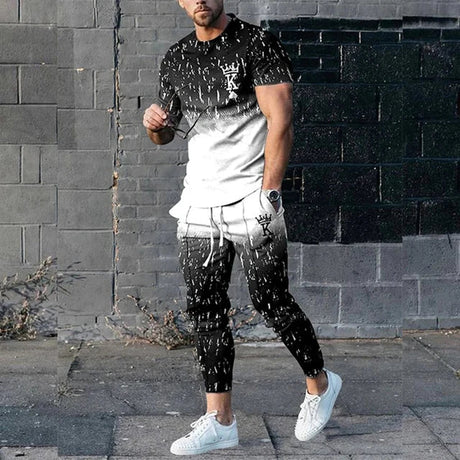 2023 Fashion Men Tshirt Suit Tracksuit 3D Printed Sportswear Short Sleeve T-shirt Long Pants Streetwear 2 Piece Set Male Clothes