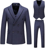 Men's Stripe Suit High Quality Gentleman Double Breasted Blazer 3 Pcs Set Slim Fit Wedding Male Blazer Jacket Coat Pants Vest