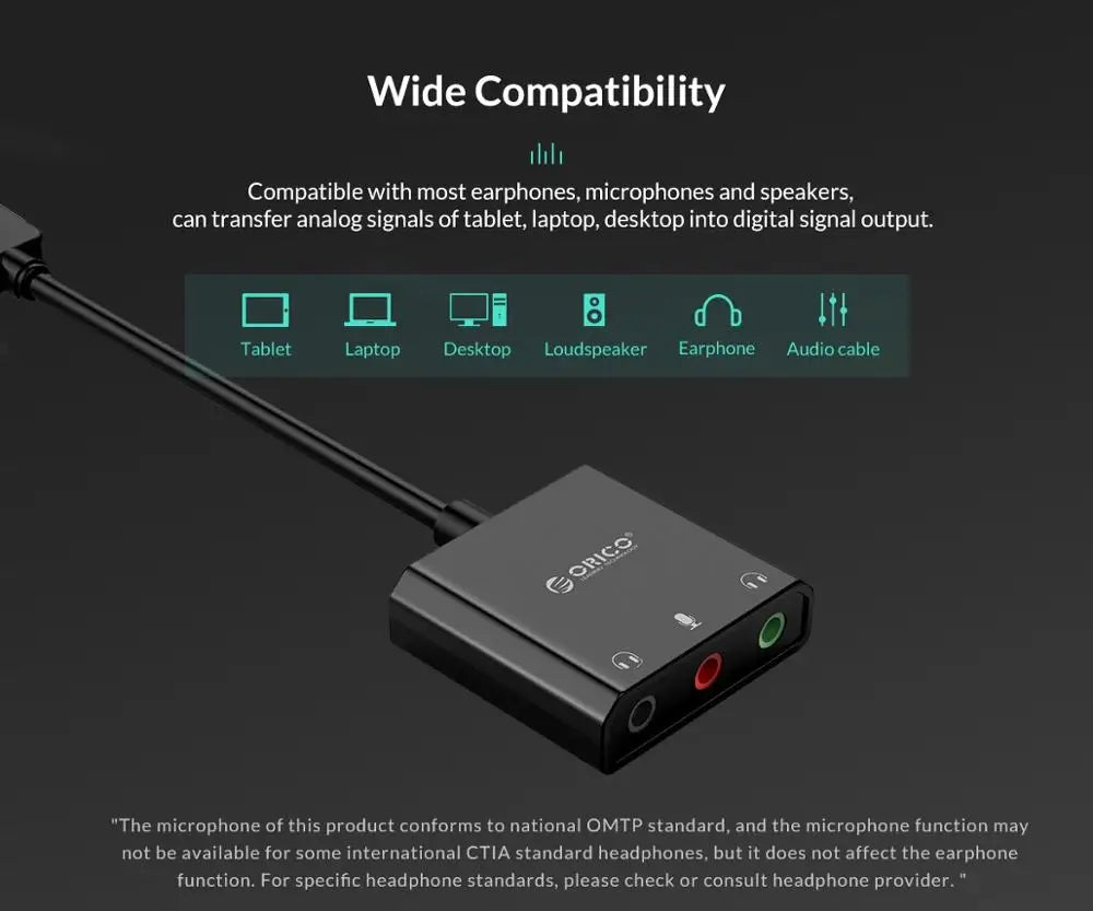 ORICO USB External Sound Card with Audio Interface+Microphone Port Jack 3.5mm Adapter Mute Volume Adjustment External Sound Card