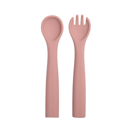 Food Grade Baby Soft Silicone Spoon Fork Set Toddler Training Tableware Non-Slip Kids Solid Color Feeding Utensils For Boy Girls