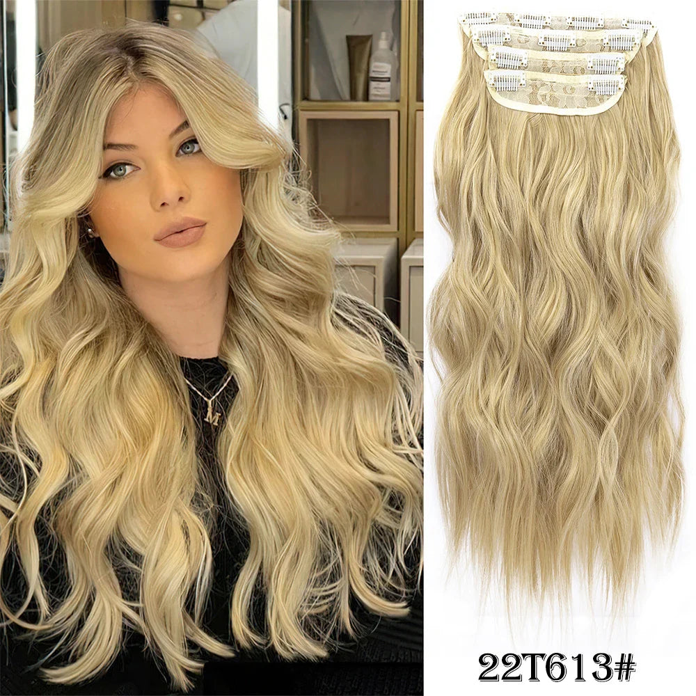 4Pcs/Set 20Inch Synthetic Hair Clip In Long Wavy Thick Hairpieces For Women Full Head Synthetic Hair Extensions Ombre Hairpieces