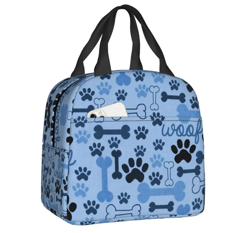 Cute Animal Pet Dog Paw Pattern Lunch Bag Thermal Cooler Insulated Lunch Box for Student School Work Picnic Food Tote Bags